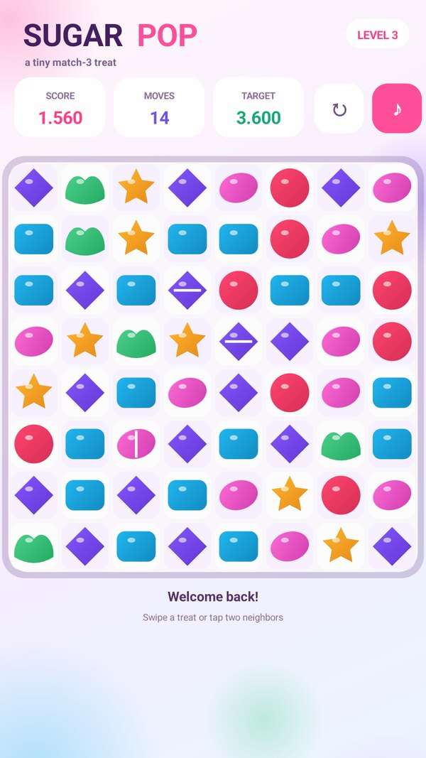 Colorful treats and striped specials on the Sugar Pop board.